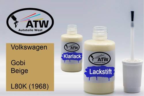 Volkswagen, Gobi Beige, L80K (1968): 20ml Lackstift + 20ml Klarlack - Set, von ATW Autoteile West.